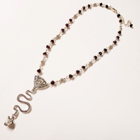 Sterling Silver Garnet Snake Necklace - Picture 6 of 16